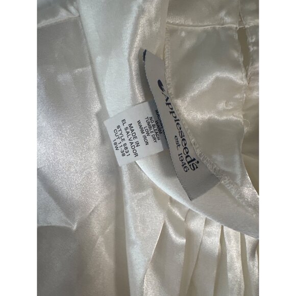 Sleeveless Ivory Satin Blouse Pleated Front By Appleseeds Size 16W Holiday - Picture 5 of 9